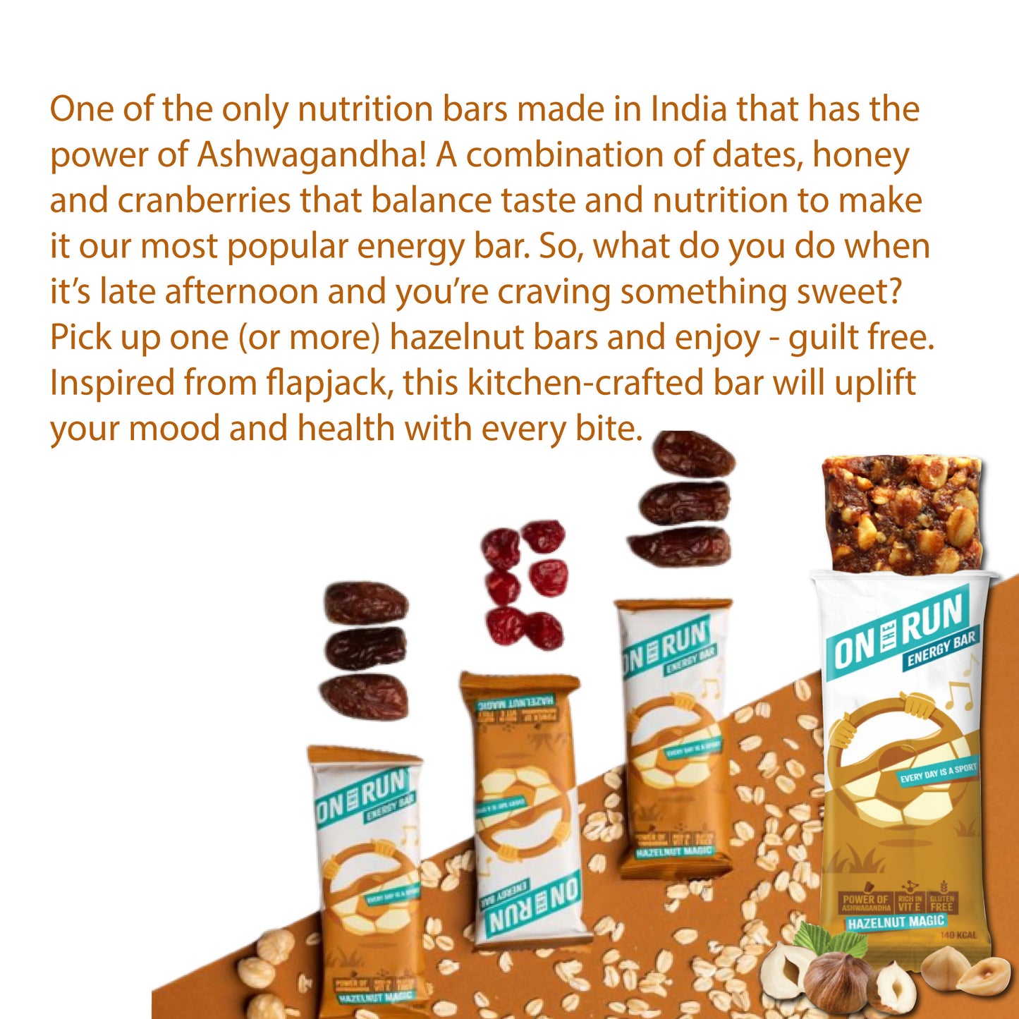 ON THE RUN Hazelnut Magic Energy Bars ( Pack of 6 X 30g)