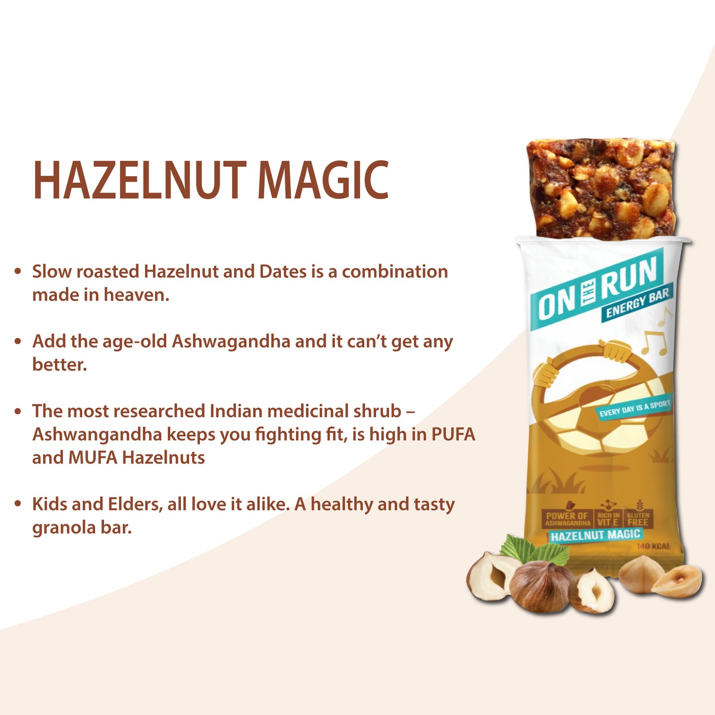 ON THE RUN Hazelnut Magic Energy Bars ( Pack of 6 X 30g)