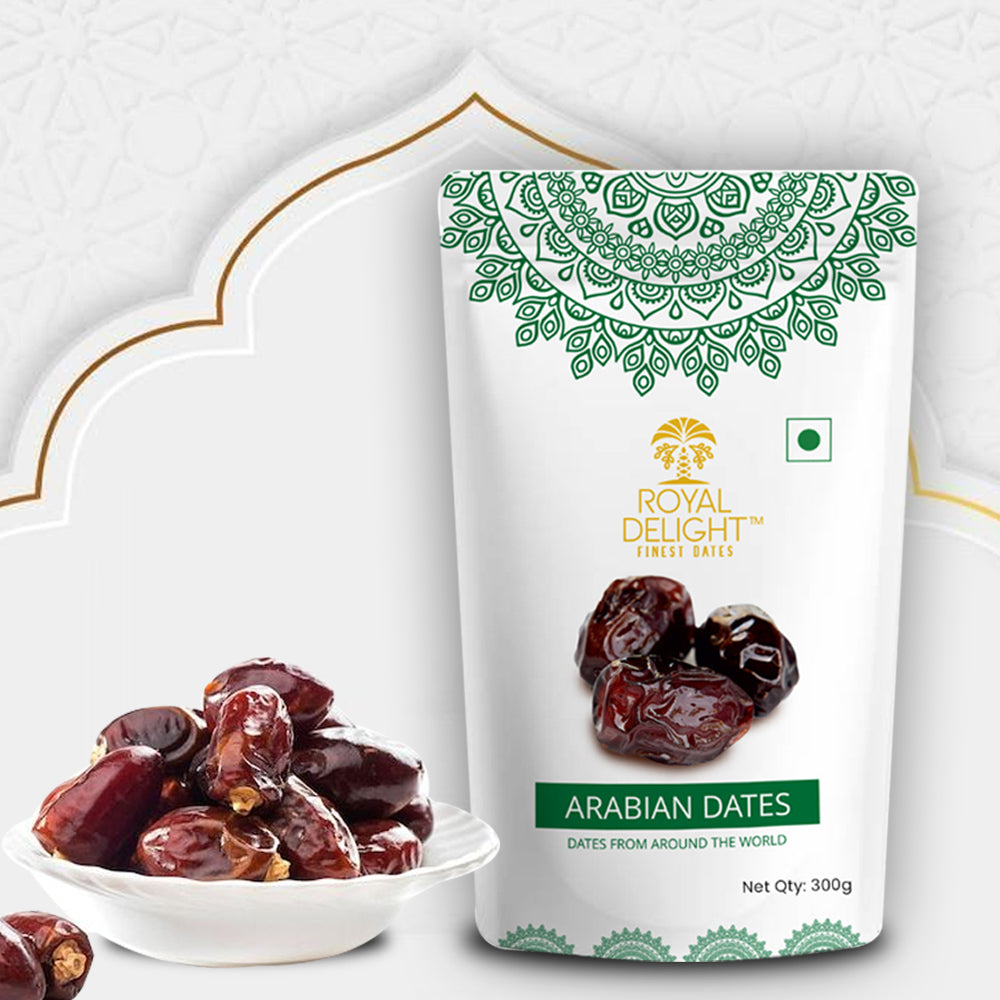 Royal Delight Arabian Dates 300g | Khajur/ Khajoor | Vegan / Plant Based | Zero Preservatives | No Added Sugar | Dates Dryfruits |