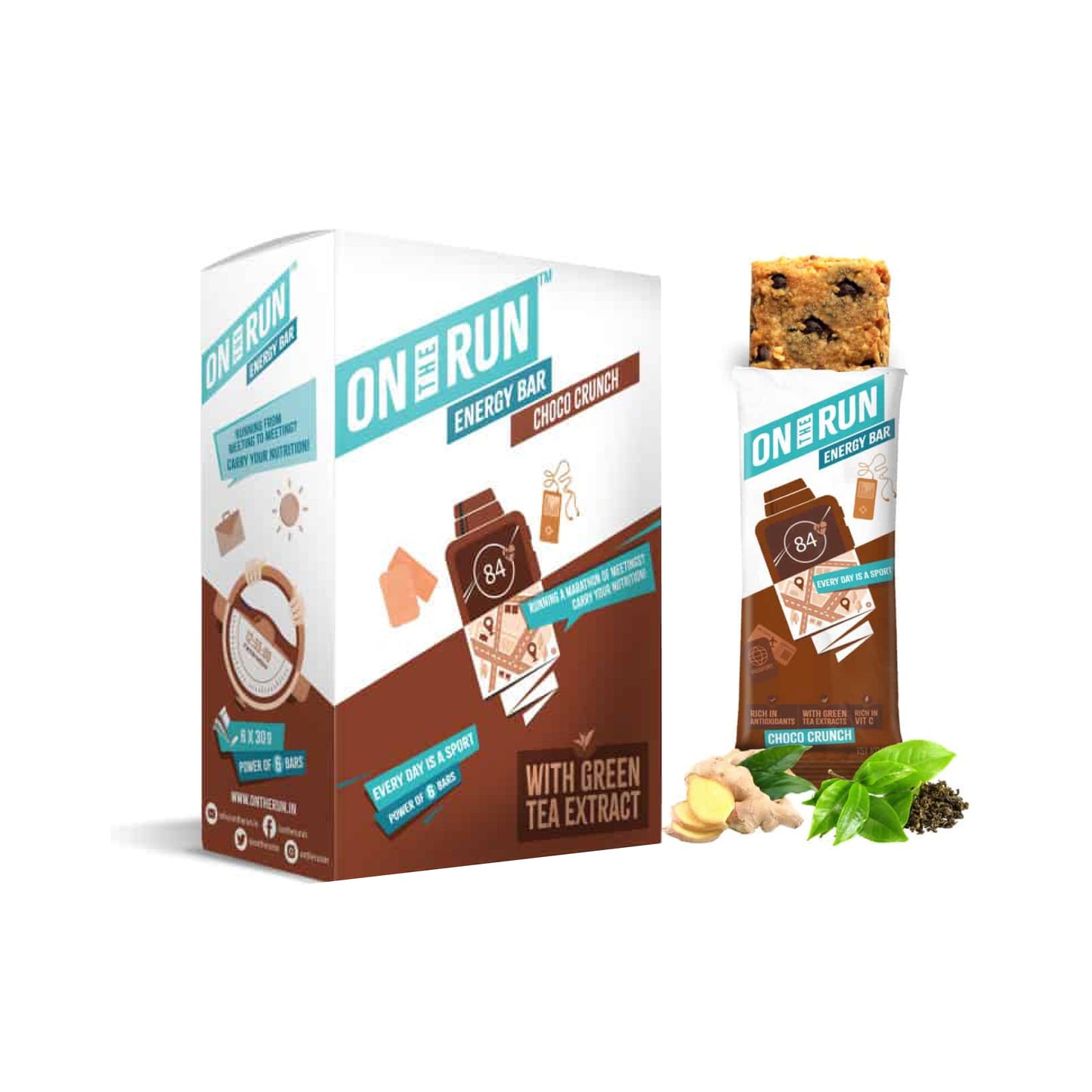 ON THE RUN Assorted Energy Bars ( All Flavors Combo Pack of 6 X 30g)