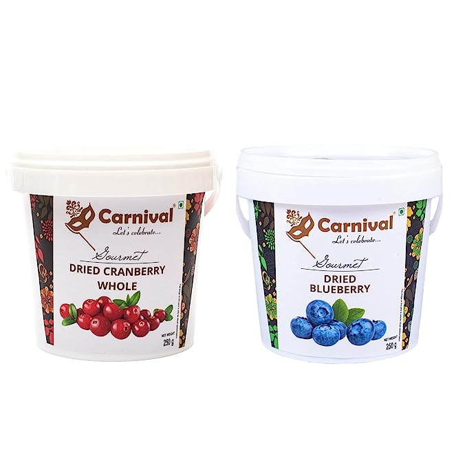 Carnival Dried Cranberry & Blueberry Combo of 2 | Healthy Snacks | Whole Premium Dried Berries | Dryfruits | Antioxidant Rich