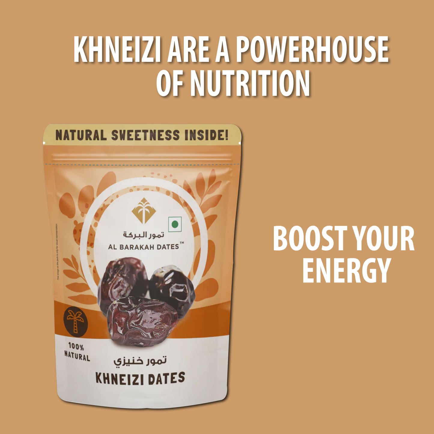 Al Barakah Khneizi Dates 400g | All-Natural Dates | Non-GMO | Organic | Vegan | No Added Preservatives and Sugar