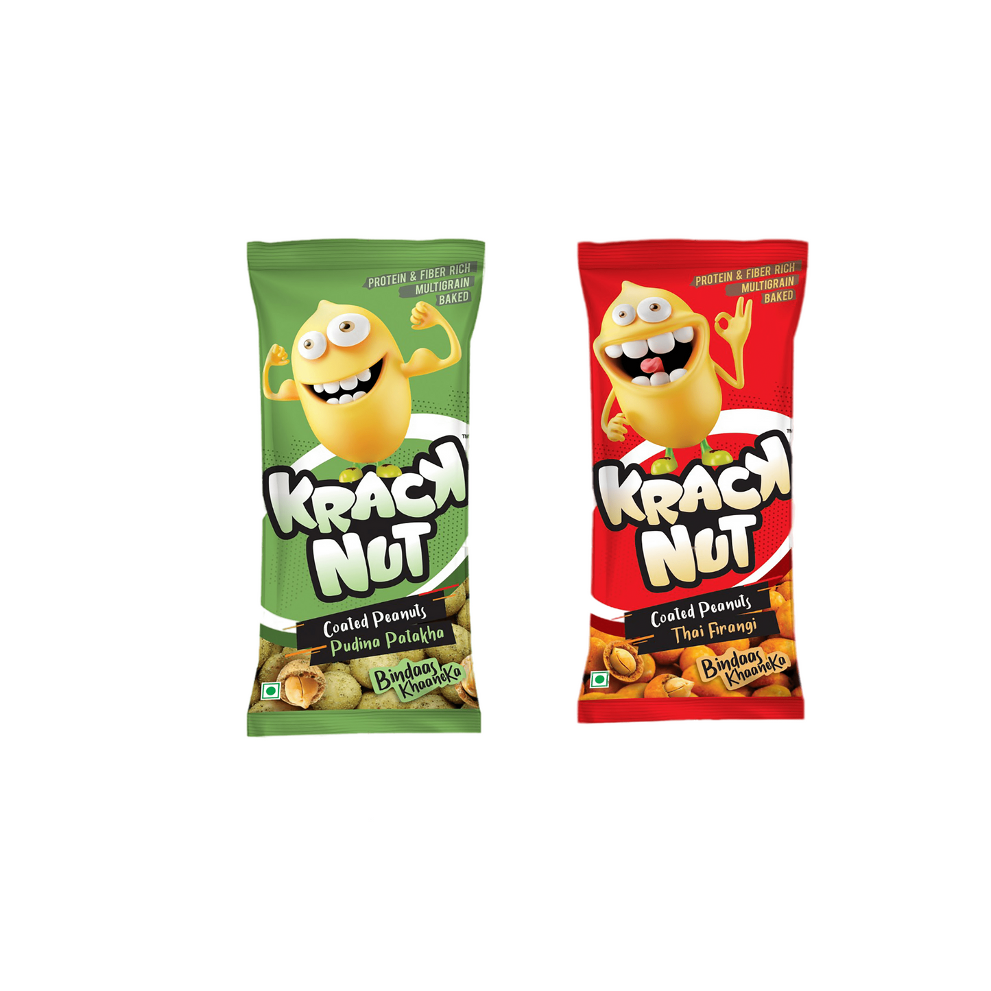 Kracknut Baked Coated Peanuts - Assorted Pack of 10 (25g x 10N) - Thai Firangi | Pudhina Pathaka Flavored crunchy coated peanuts | Healthy baked Indian Snack | Vegan |