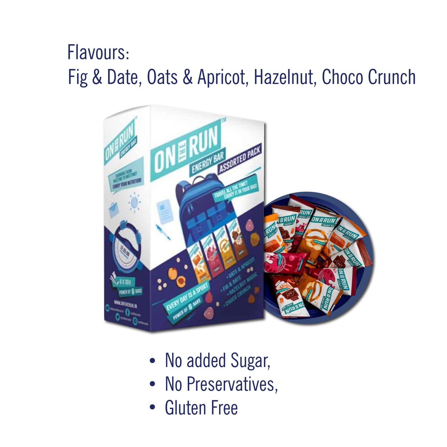 ON THE RUN Assorted Energy Bars ( All Flavors Combo Pack of 6 X 30g)