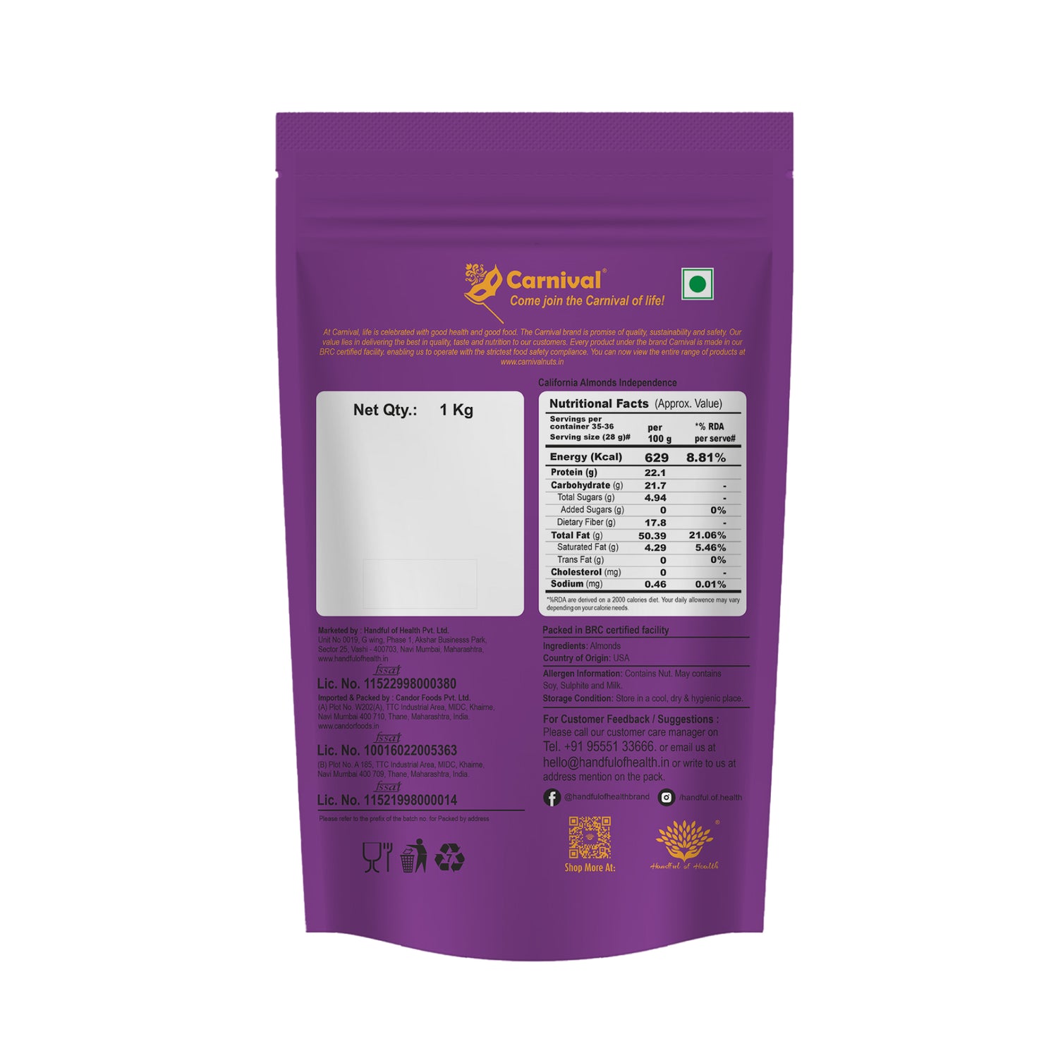 Carnival - California Almonds & Cashew W450 - (1 Kg +1kg))