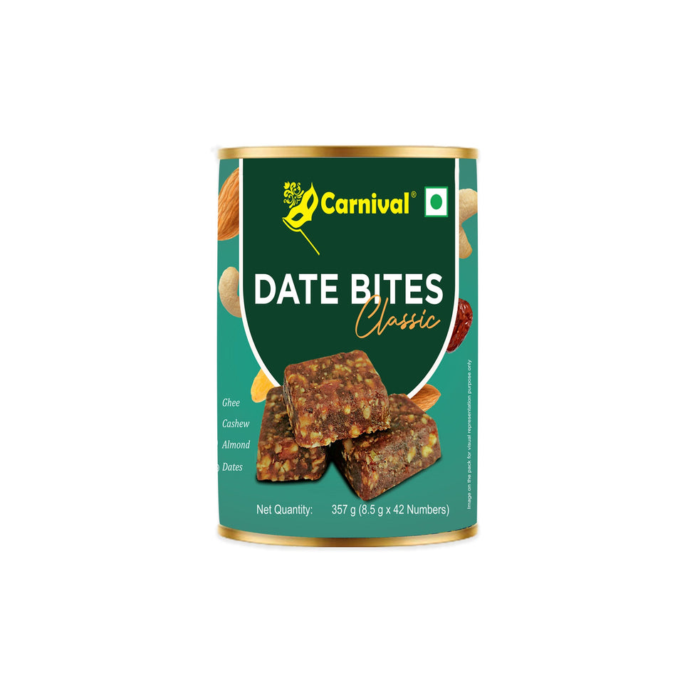 Carnival Date Bites | 357g ( 42 Date Bites ) | Date Barfi With Zero Added Sugar | Date Bites with Cashew , Almonds , Pista and Seeds with Richness Of Pure Ghee | Energy Booster | Fresh And Tasty Indian Healthy Sweets