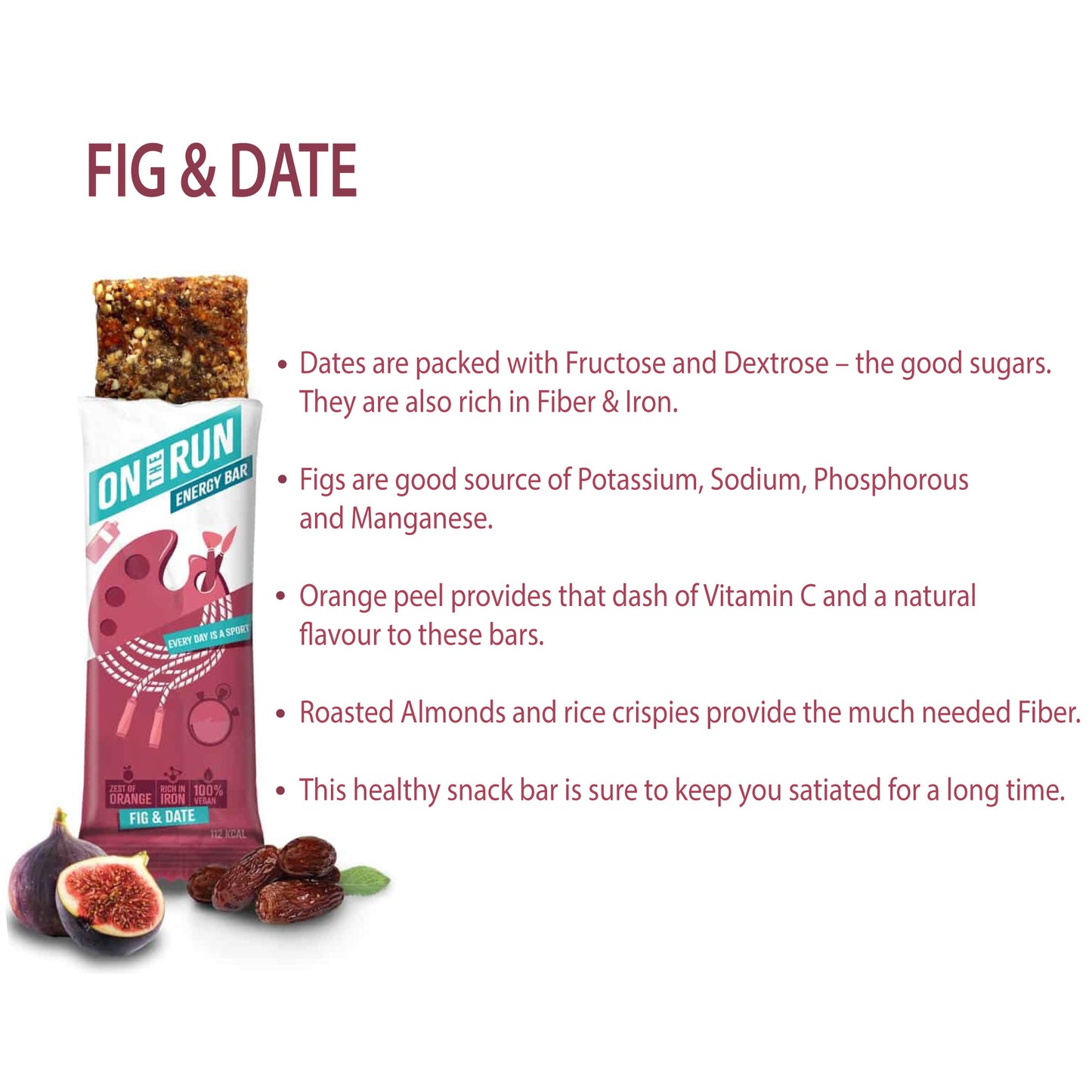 ON THE RUN Fig & Date Energy Bars ( Pack of 6 X 30g)