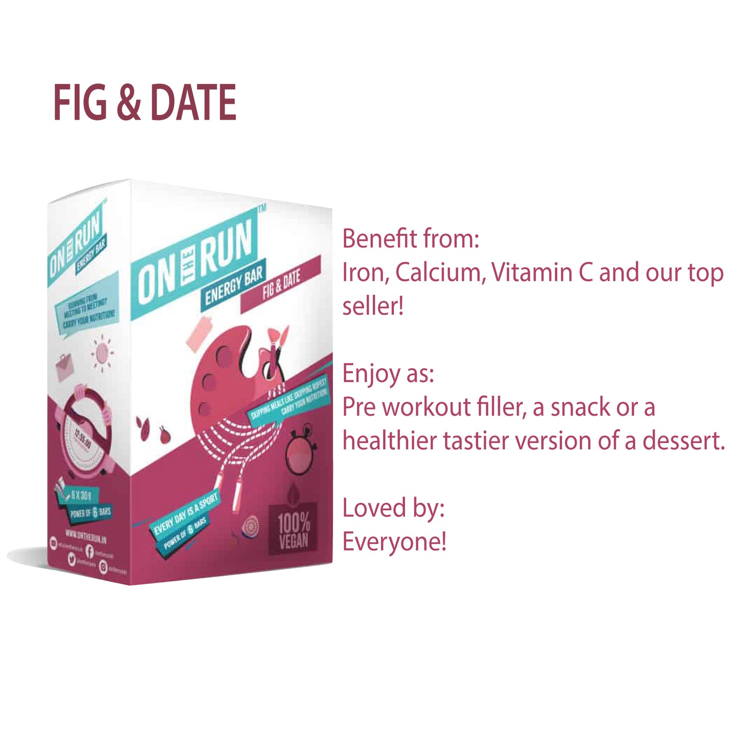 ON THE RUN Fig & Date Energy Bars ( Pack of 6 X 30g)