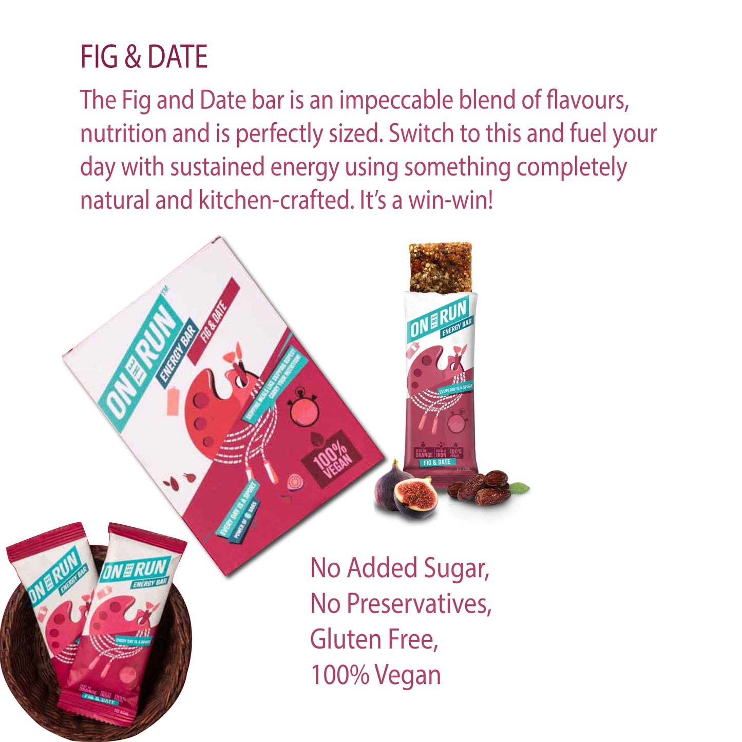 ON THE RUN Fig & Date Energy Bars ( Pack of 6 X 30g)