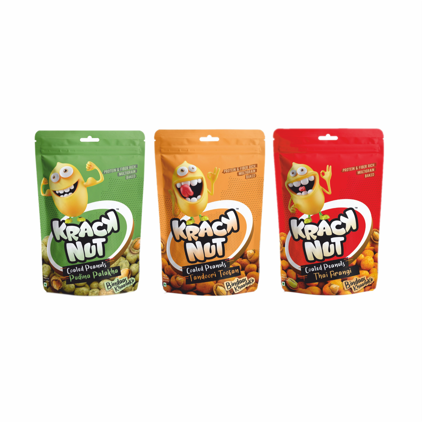 Kracknut Baked Coated Peanuts - Pack of 3 (100g x 3N) | Flavored crunchy coated peanuts | Healthy baked Indian Snack | Vegan |