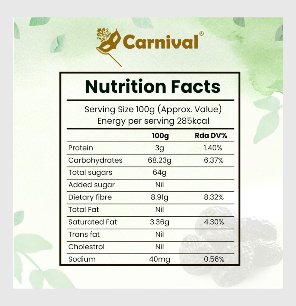 Carnival Pitted Prunes 250g | Shookha Aloobukhara| All Natural | 100% Natural| No Preservatives | Vegan | Alu bukhara | Aloo Bukharara | Dried Plum